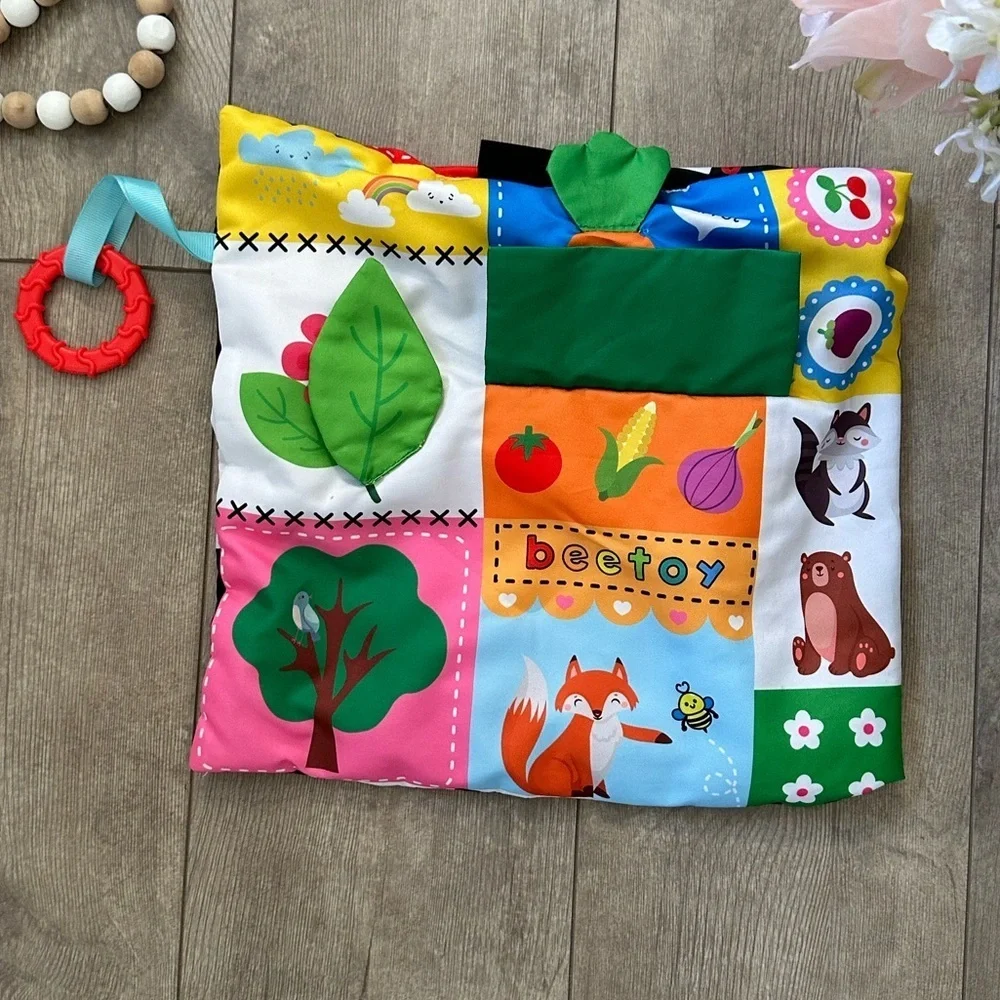 Baby Tummy Time / Car Ride / Sensory Crinkly Double Sided High Contrast Toy